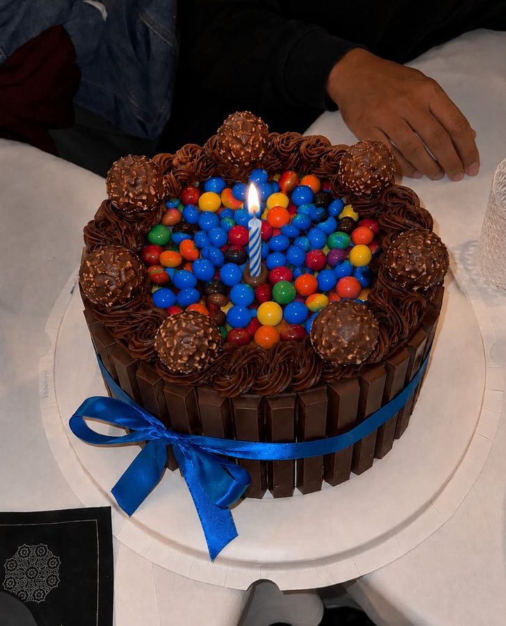 Chocolate celebration cake topped with Ferrero Rocher